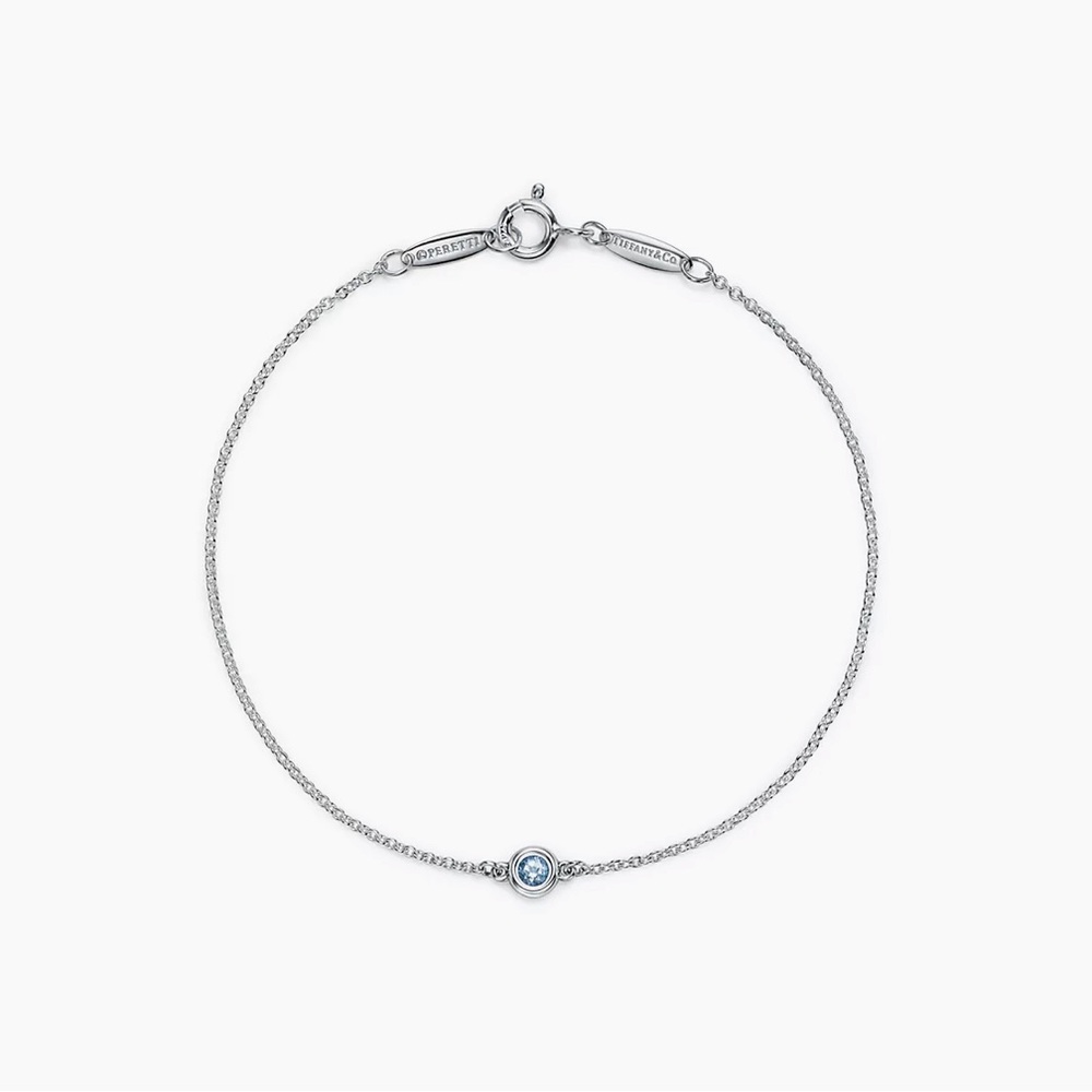 tiffany’s sterling silver color by the yard bracelet with an aquamarine pendant